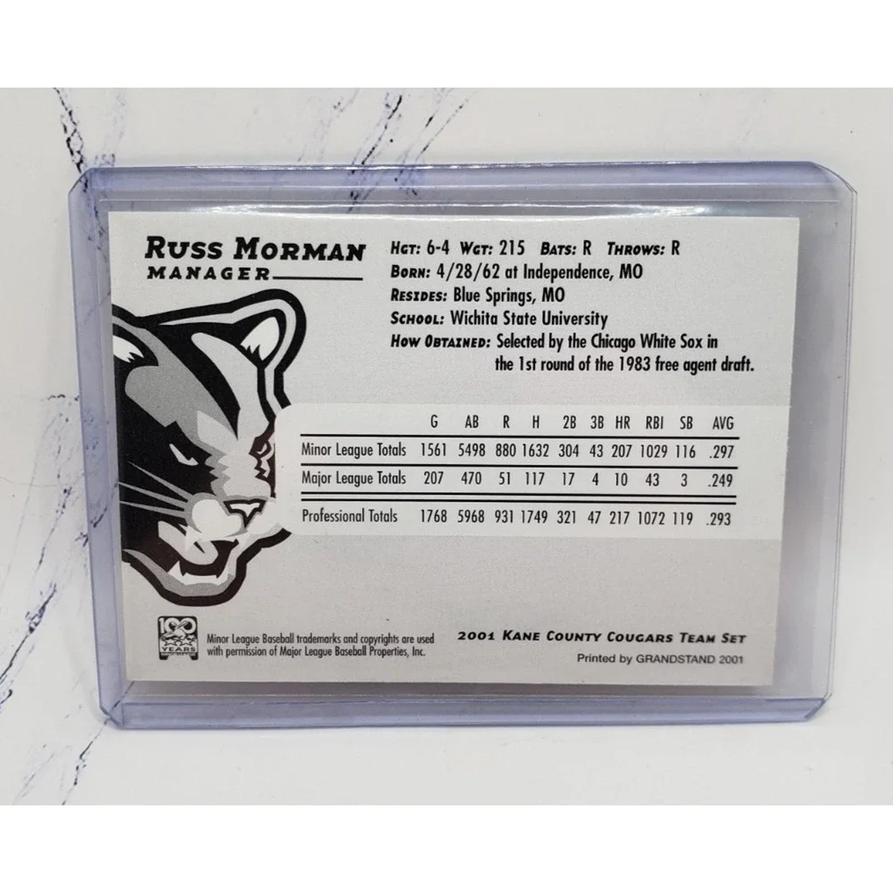 2001 Grandstand Kane County Cougars Russ Morman Minor League Manager Card